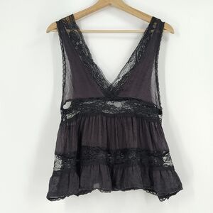 Free People Black Lace Trim Tank Top